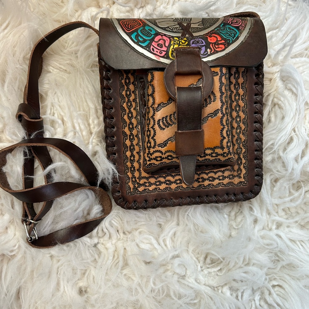 Genuine Leather Crossbody Bag with Multicolor Accents